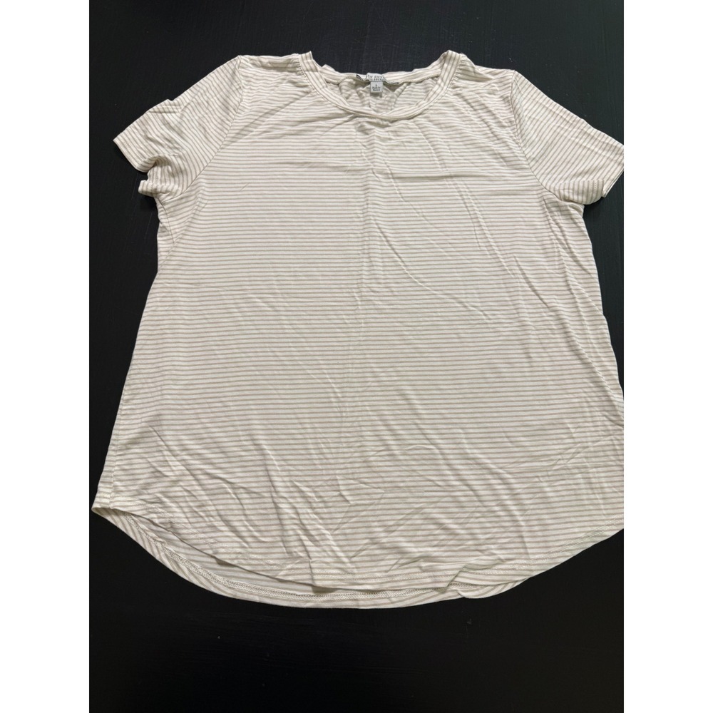 Green Envelope Los Angeles Striped Short Sleeve Curved Hem Tee Cream Tan L